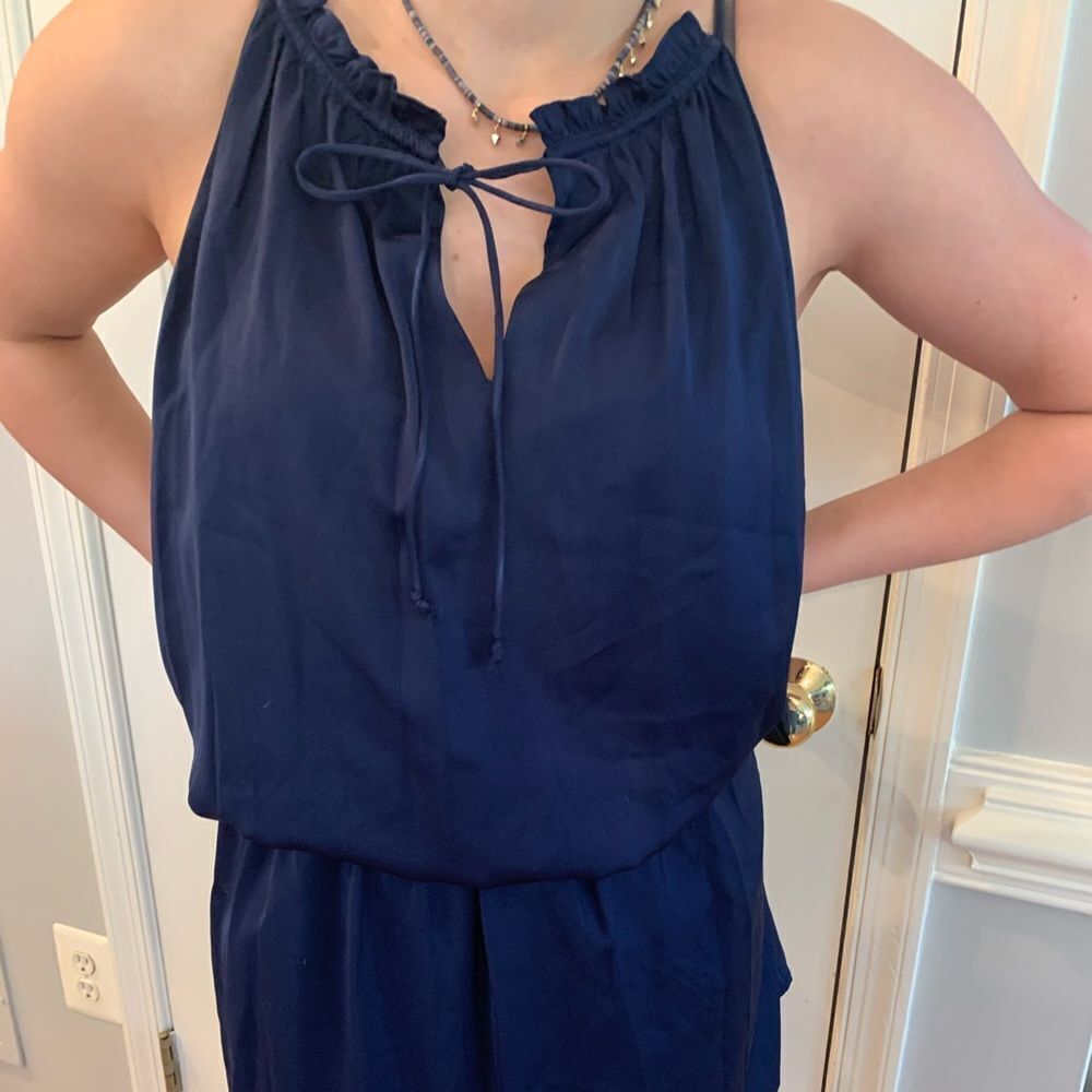 548 Navy Spaghetti Halter Mini Dress sz M